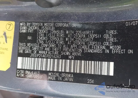 2007 Toyota Highlander Limited V6 из США, поврежденный, VIN JTEEP21A070216263